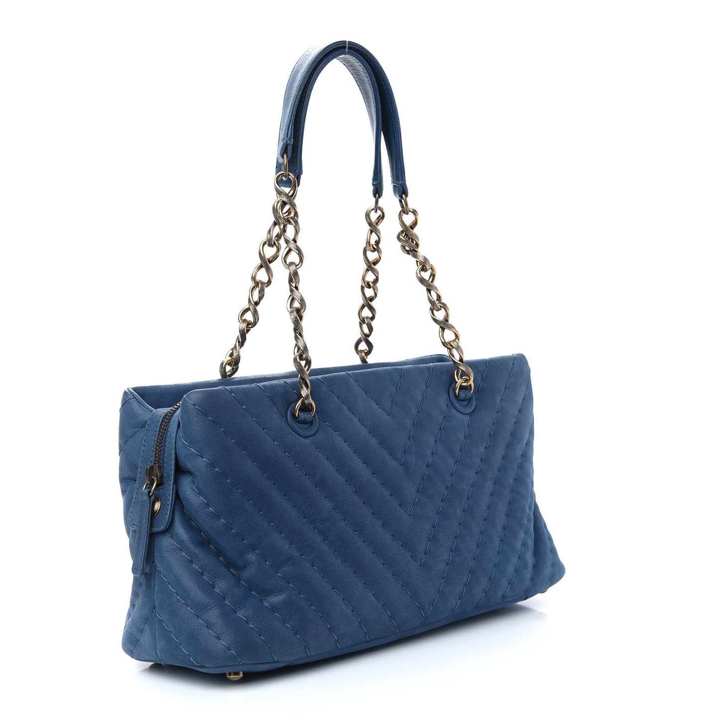 Iridescent Calfskin Chevron Quilted Surpique Tote Dark Blue