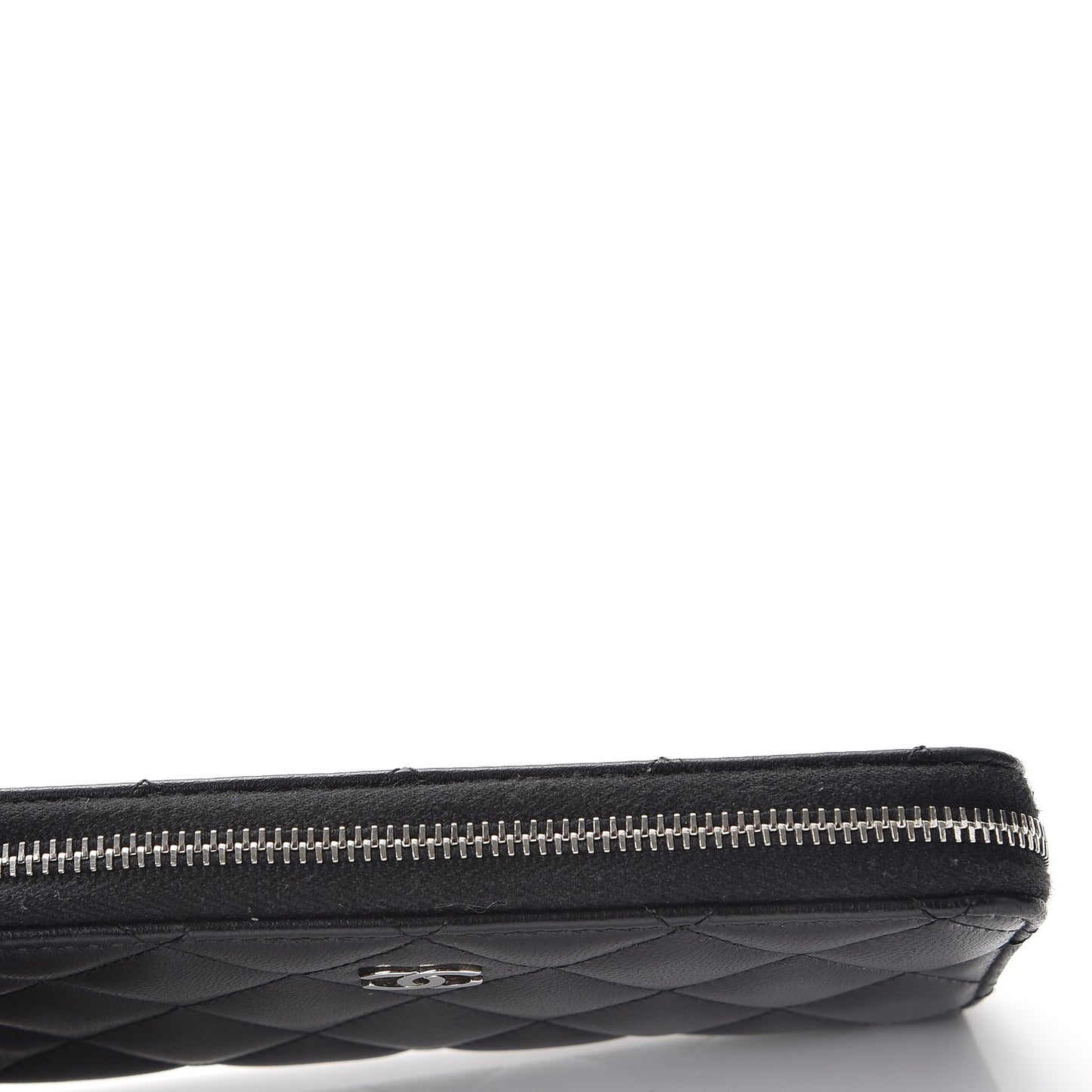 Lambskin Quilted Large Gusset Zip Around Wallet Black