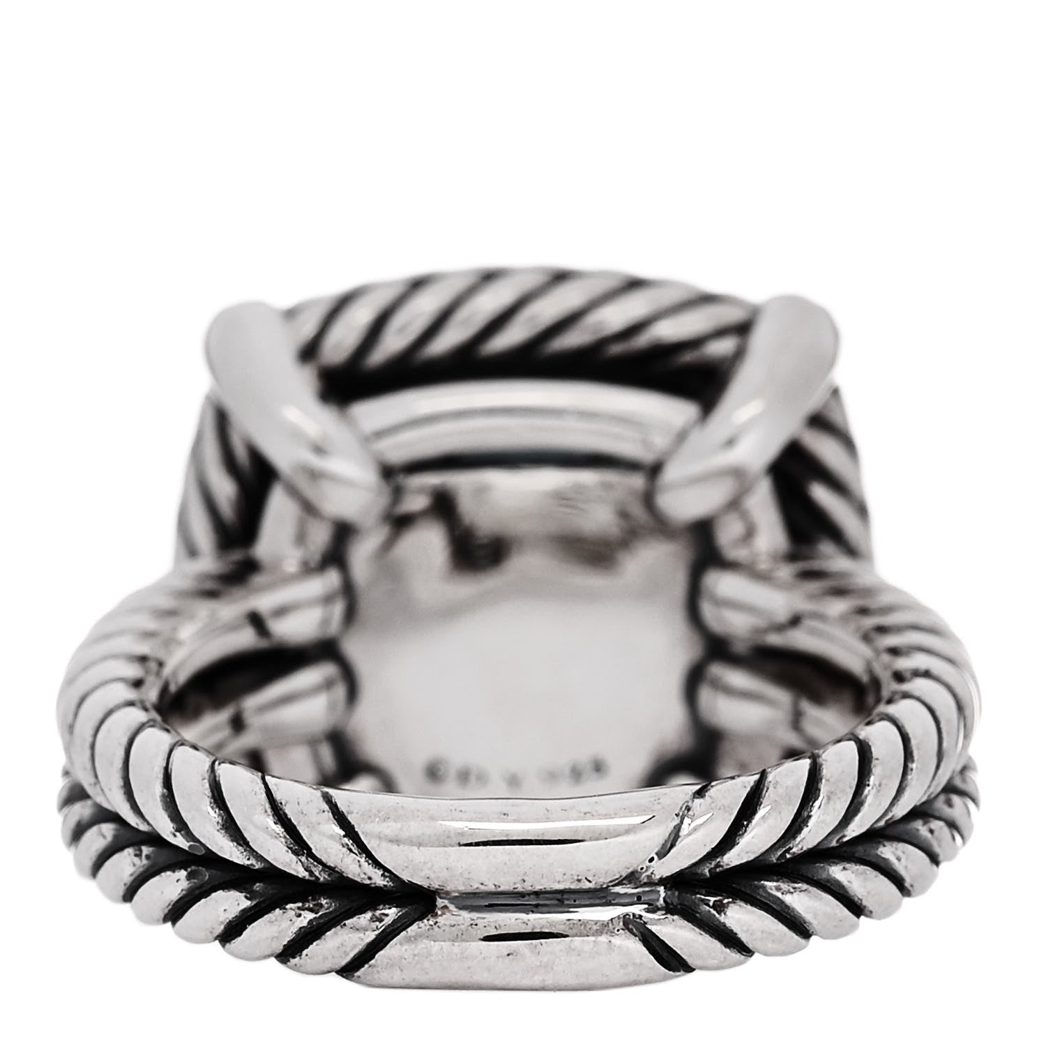David Yurman Sterling Silver Diamond Hampton Blue Topaz 14mm Chatelaine Pave Bezel Ring 53 6.5 4 of 5
