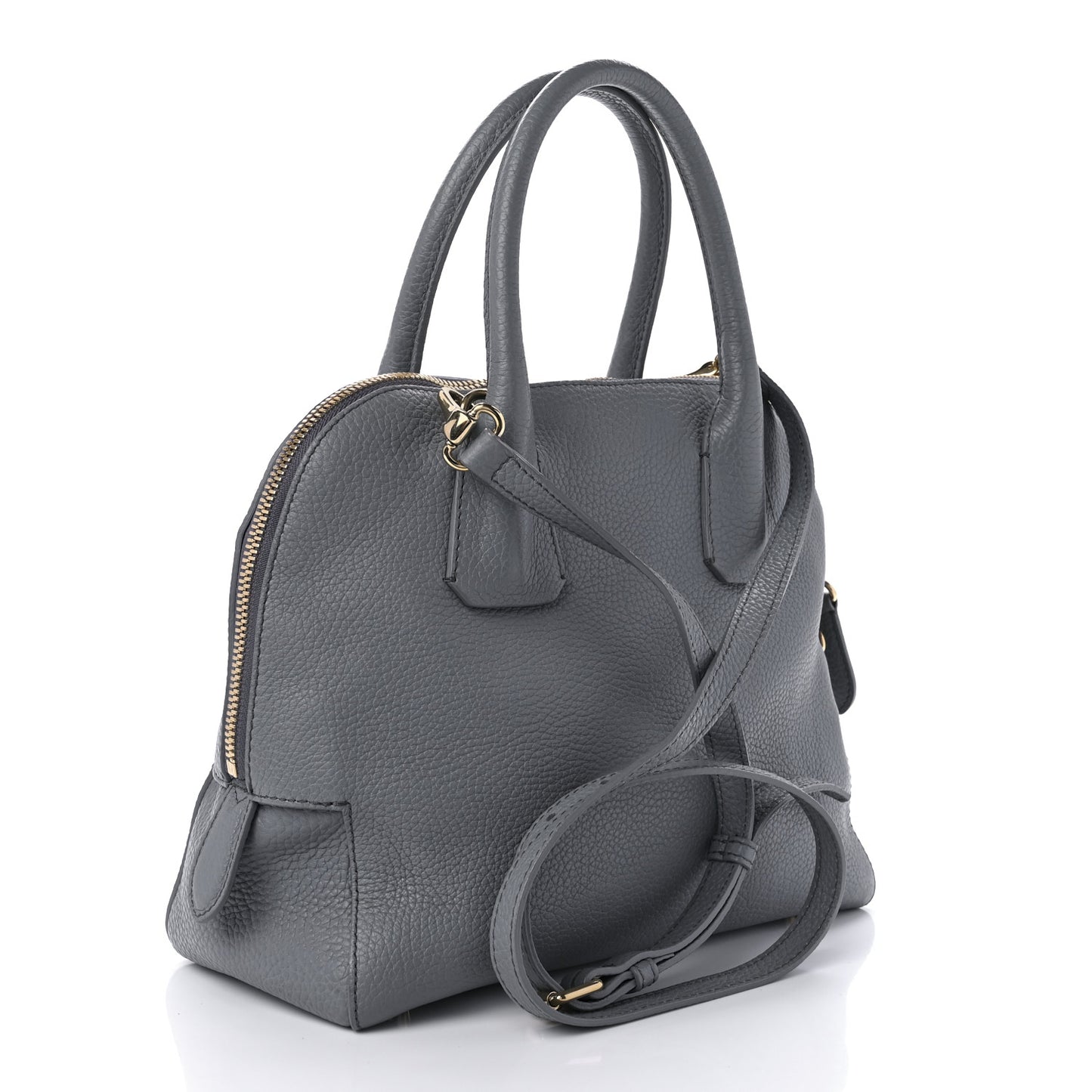 London Grainy Calfskin Small Greenwood Bowling Bag Storm Grey