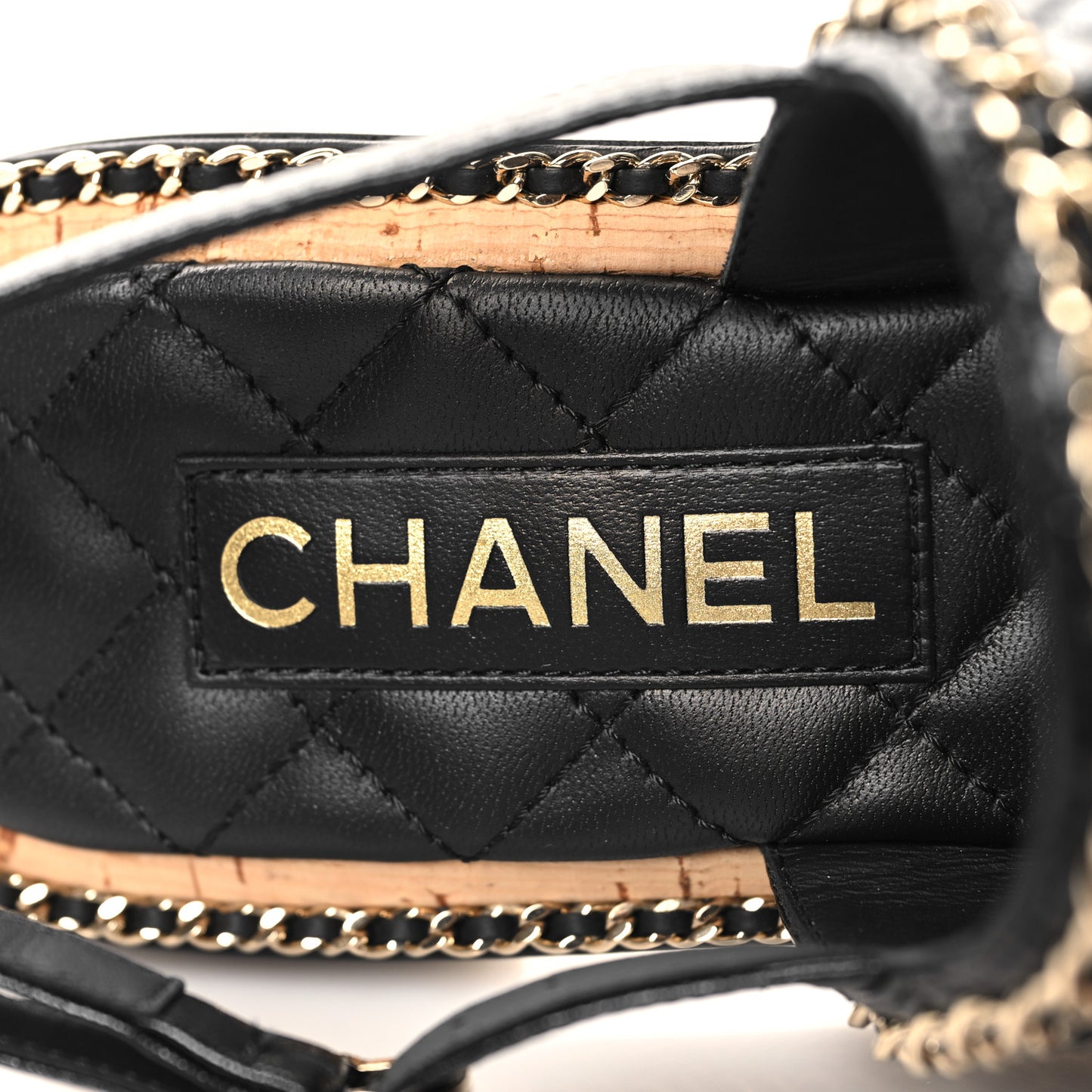 Shiny Lambskin Quilted Chain CC Sandals 40 Black