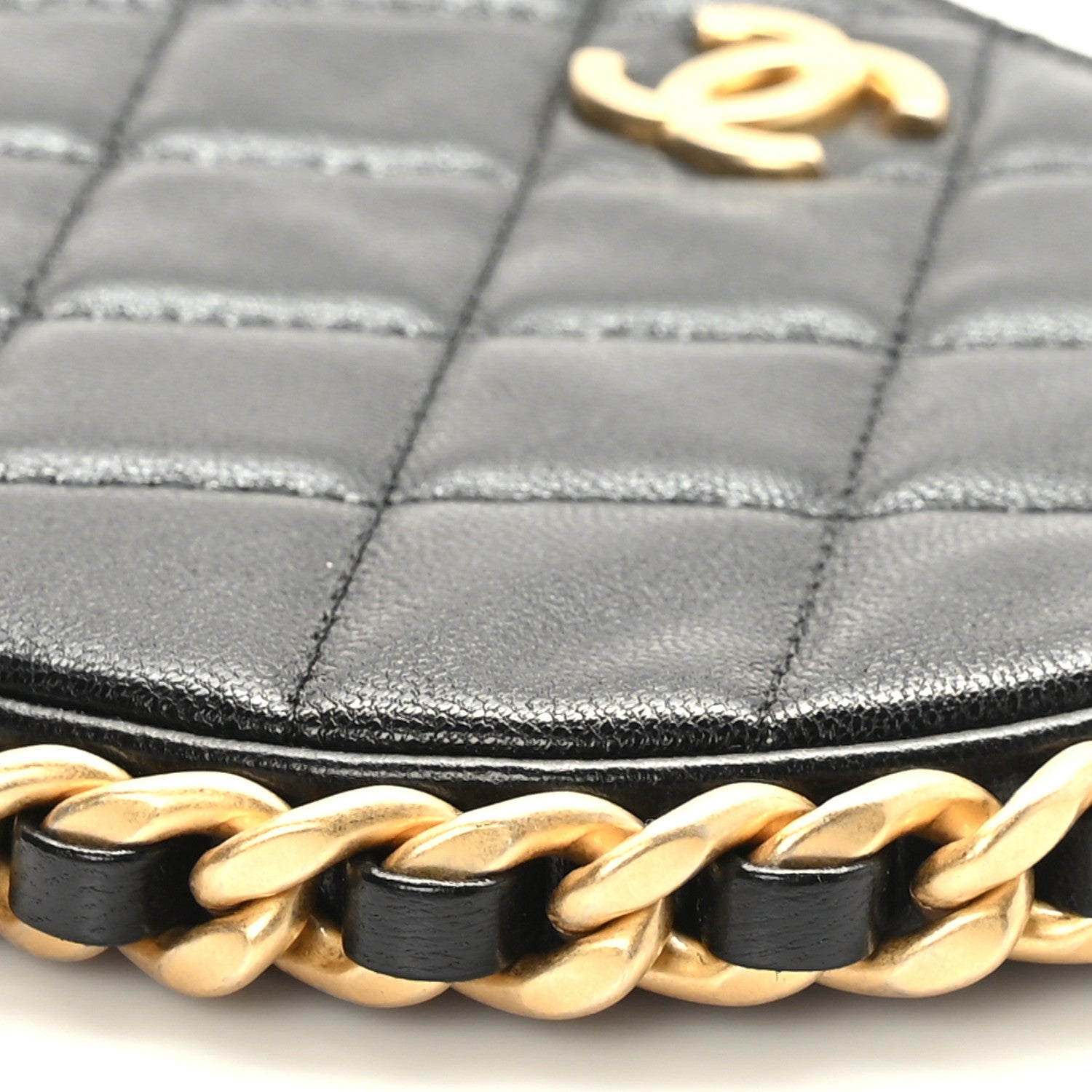 Chanel Shiny Crumbled Lambskin Quilted Round Small CC Hobo Black 8 of 8