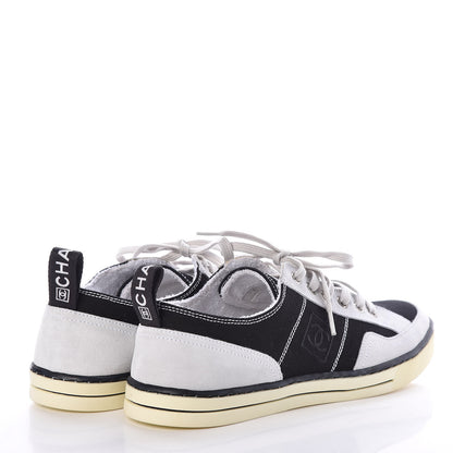 Chanel Canvas Suede Womens Lace Up Sneakers 41 White Black 4 of 7
