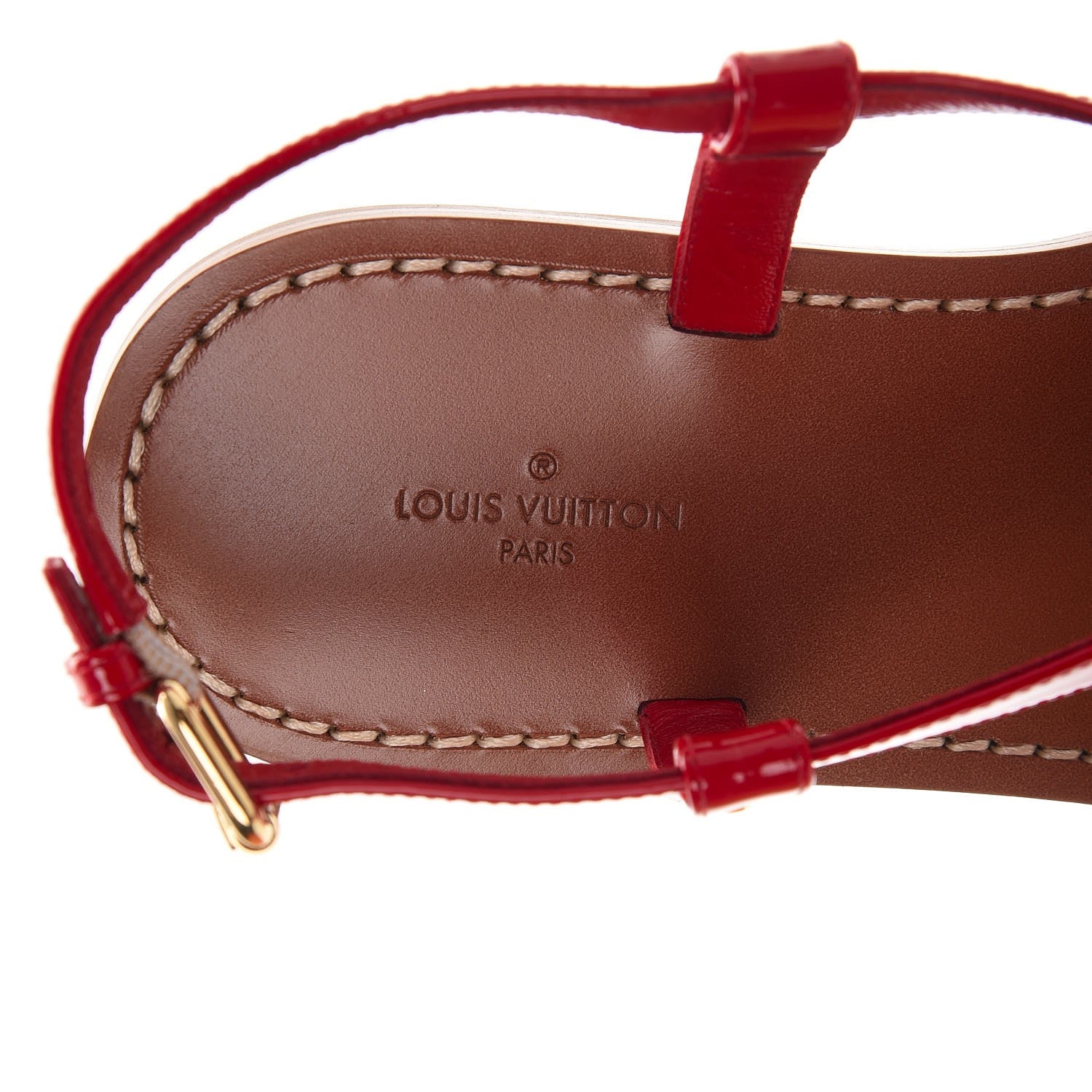 Louis Vuitton Monogram Patent Carimbo Flat Sandals 37.5 Red 7 of 9