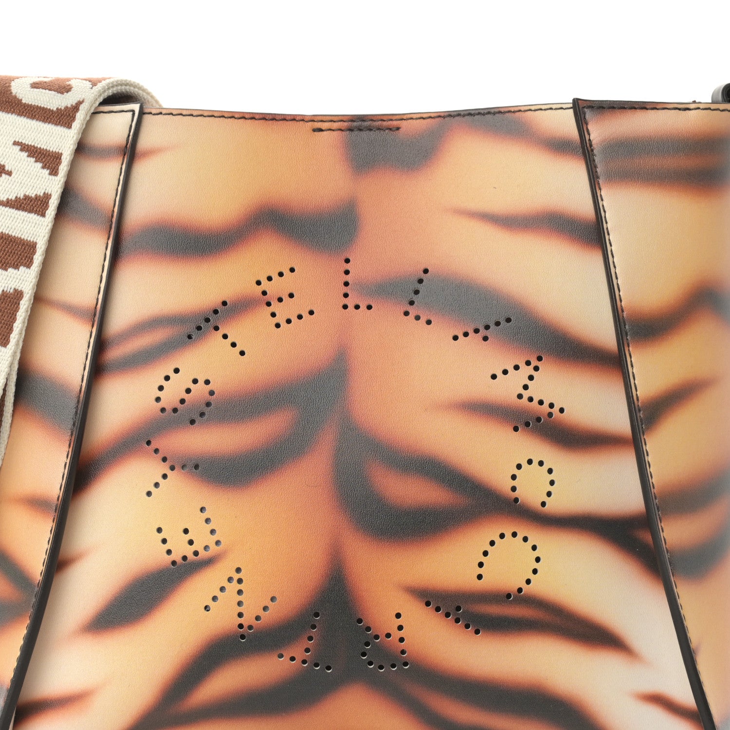 Stella McCartney Eco Alter Tiger Print Perforated Logo Mini Crossbody Brown Ivory 6 of 9