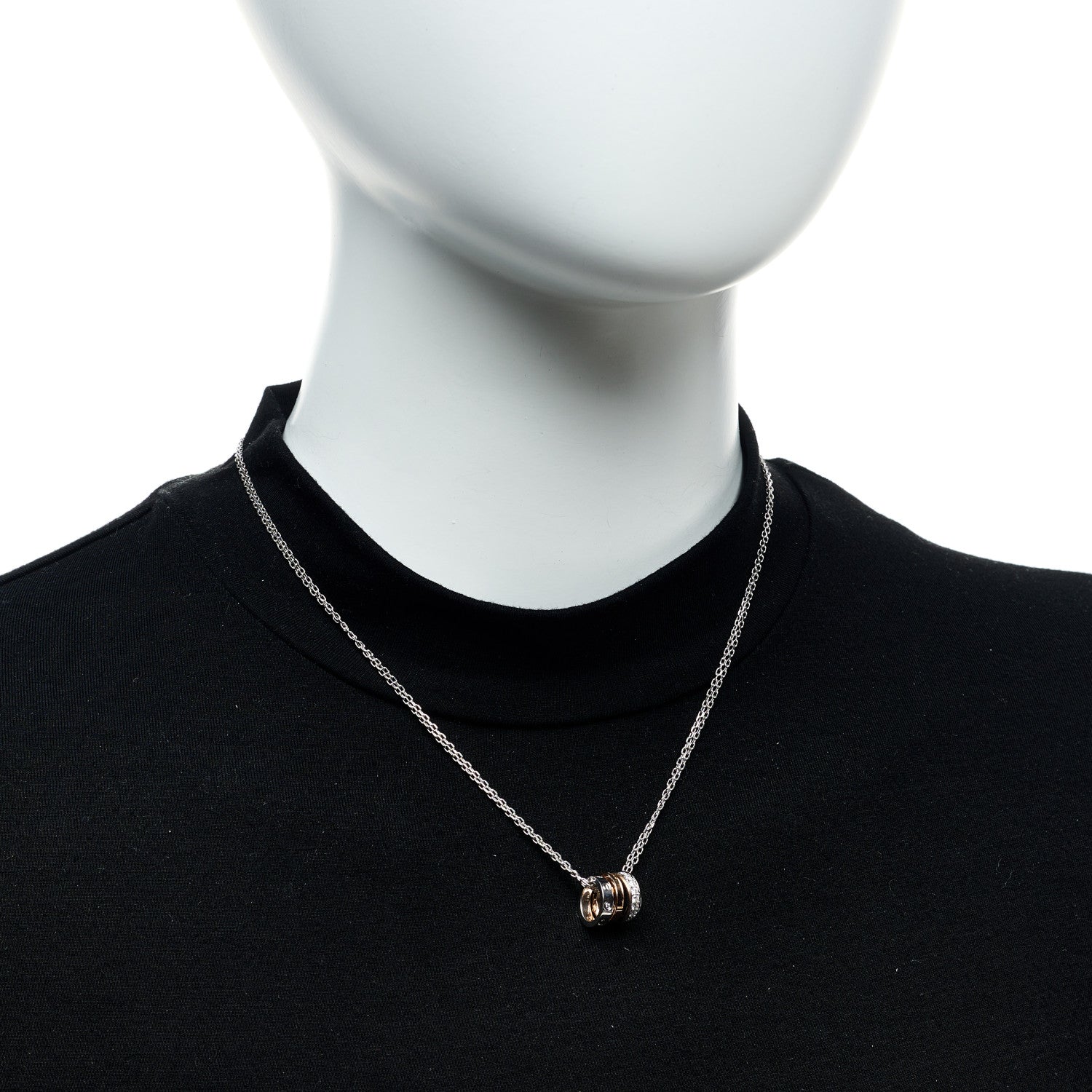 Cartier 18K White Pink Gold Diamond Three Ring LOVE Necklace 2 of 5