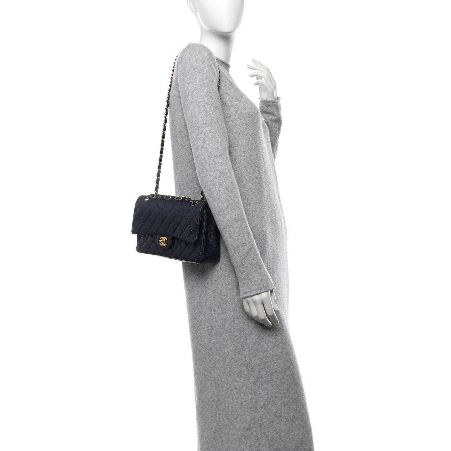 Caviar Quilted Medium Double Flap Navy