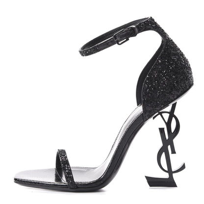 Saint Laurent Glitter Opyum Sandals 36 Black 1 of 10