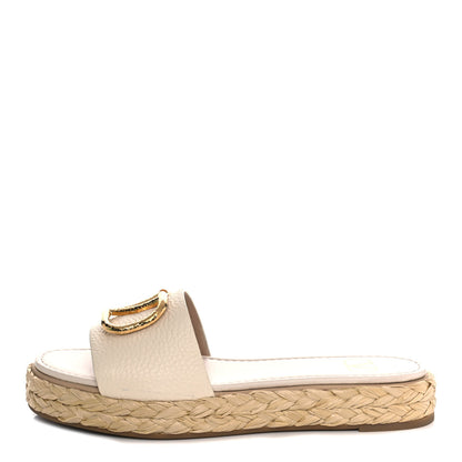Valentino Garavani Grainy Cowhide Vlogo Espadrille 5mm Flat Slide Sandals 36 Light Ivory 1 of 9