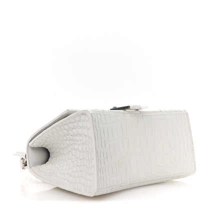 Balenciaga Shiny Calfskin Crocodile Embossed Small Hourglass Top Handle Bag White 4 of 10