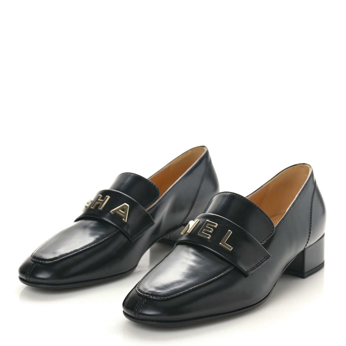 Shiny Calfskin Logo Loafers 36 Black