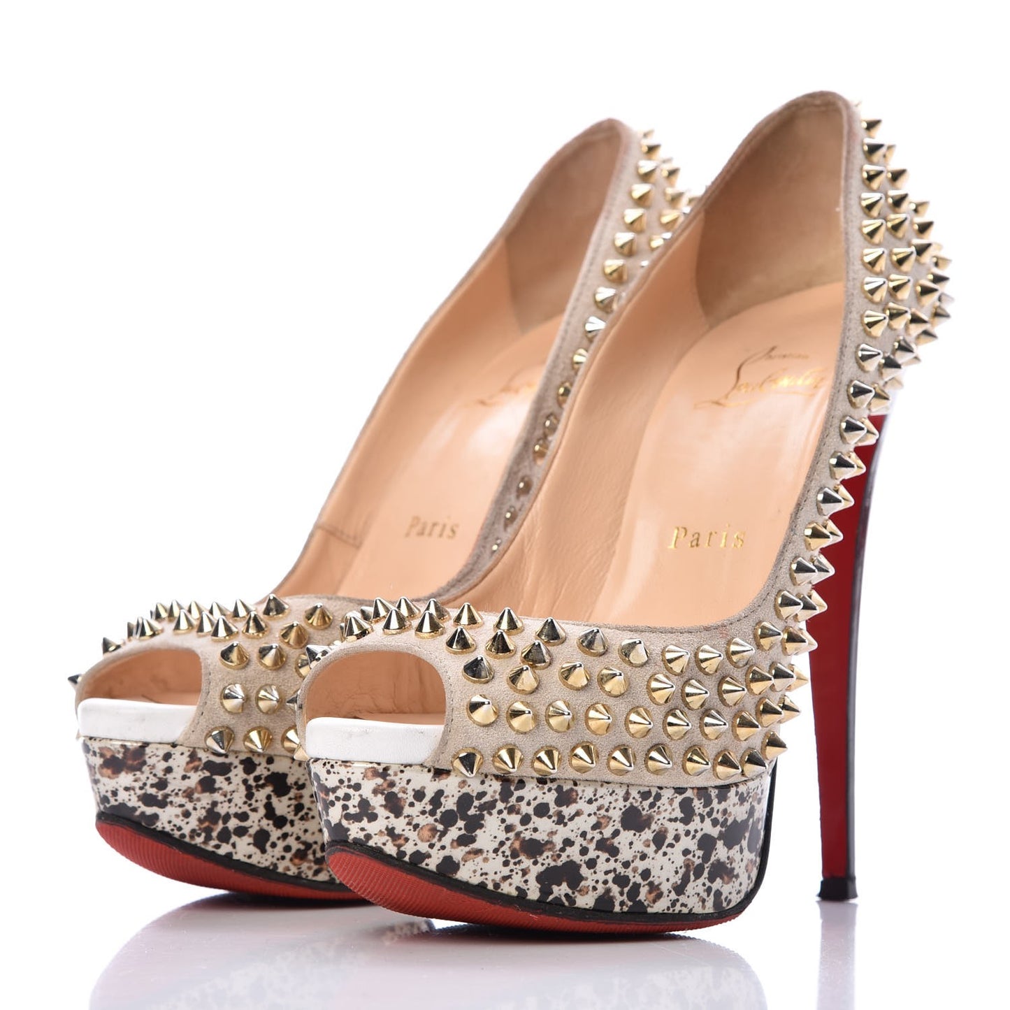 Veau Velours Patent Lady Peep Spikes 150 Pumps 36 Stone