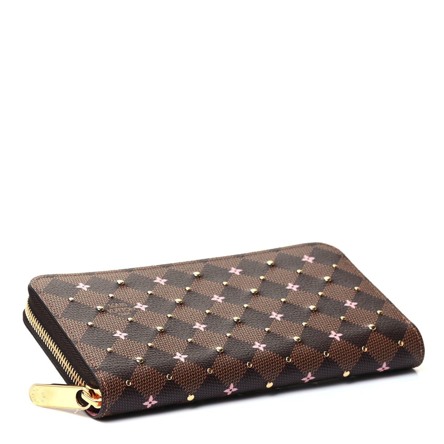 Damier Ebene Studded Zippy Wallet Rose Ballerine
