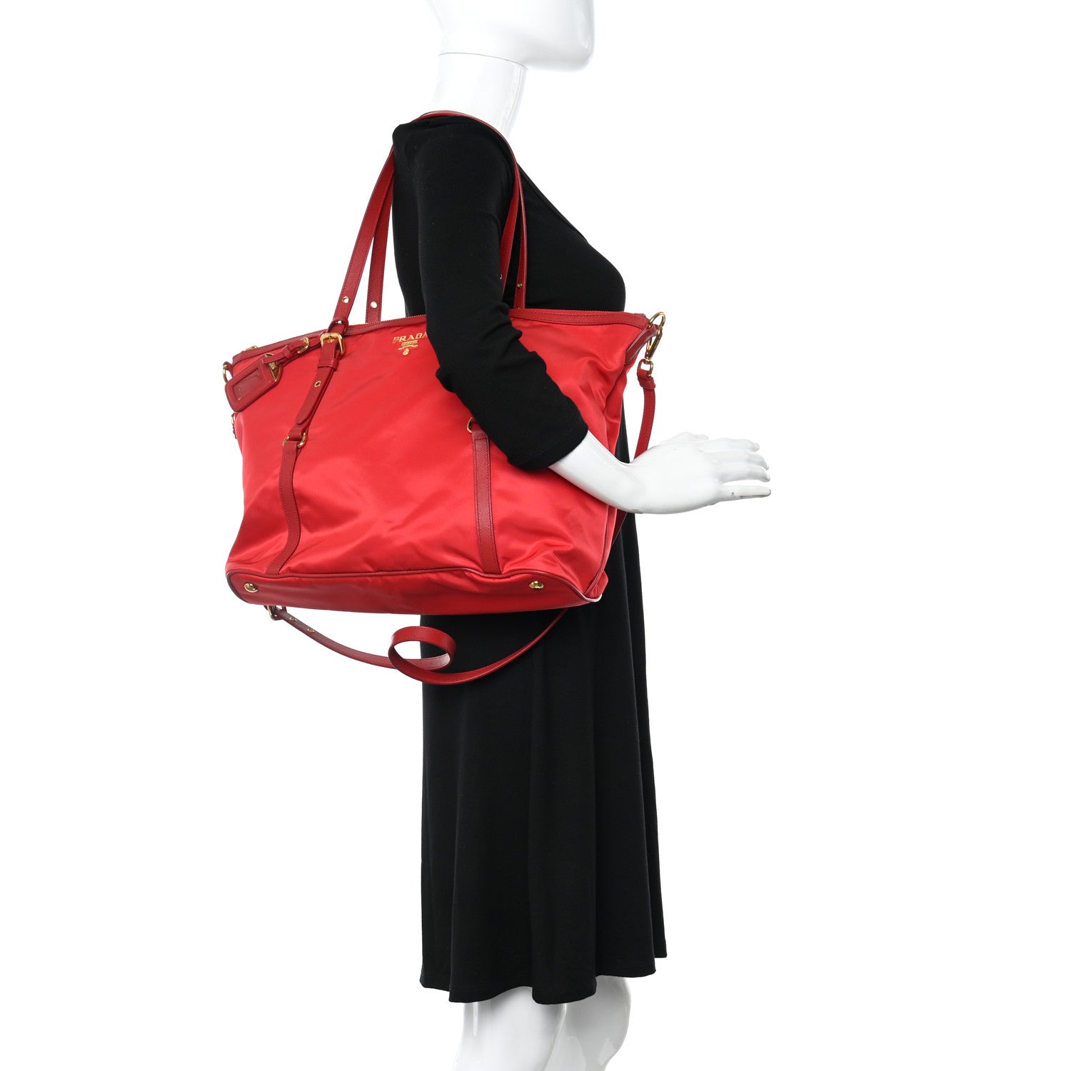 Prada Tessuto Nylon Saffiano Tote Red 2 of 12