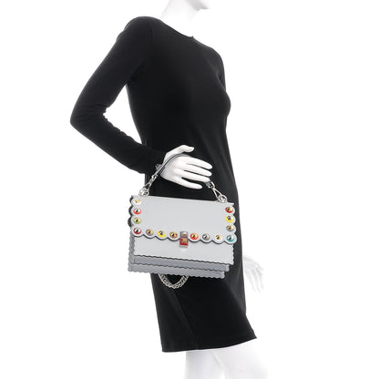 Fendi Vitello Liberty Scalloped Spike Studded Kan I Shoulder Bag Grigio Perla Multicolor 4 of 9