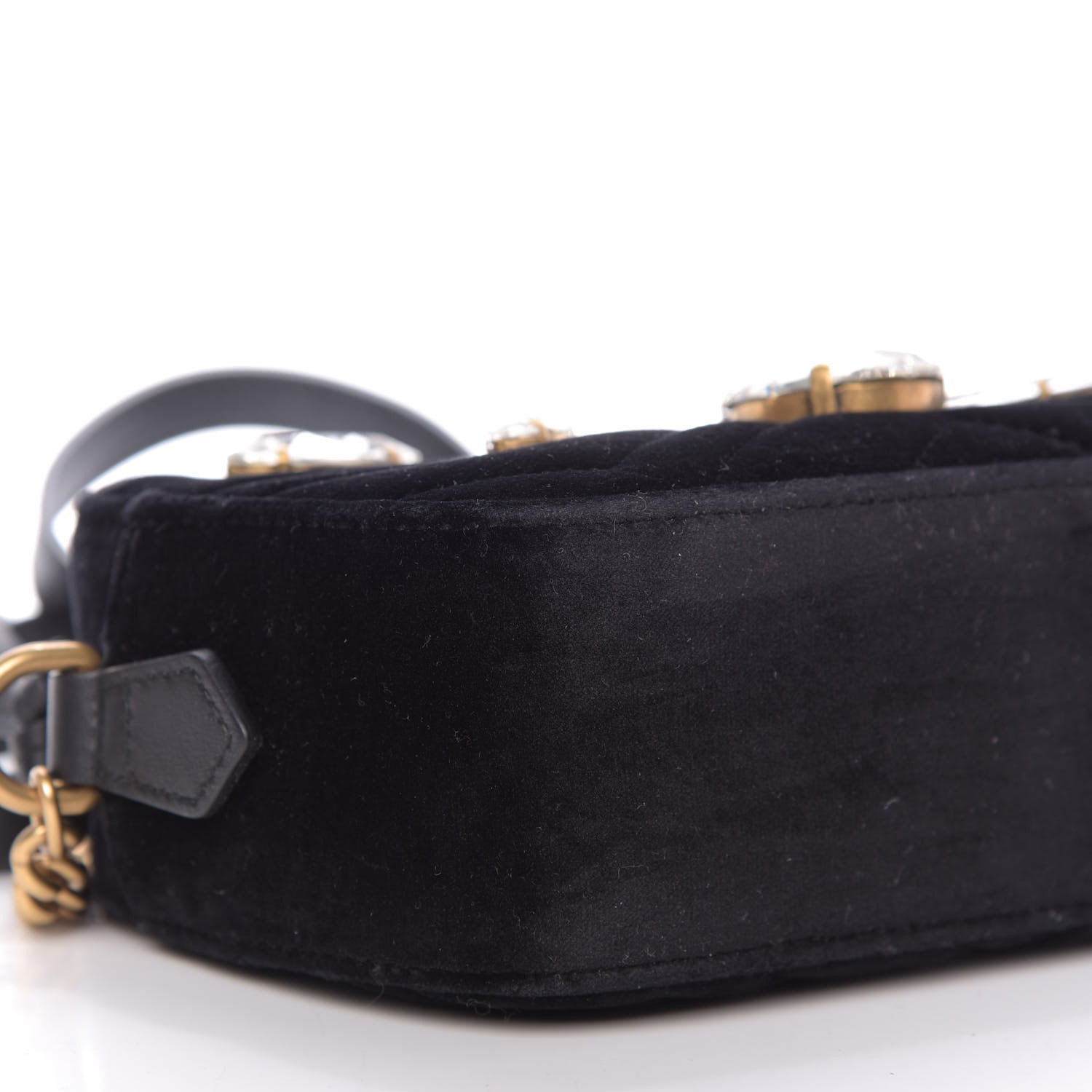 Gucci Velvet Matelasse Marquise Crystals Mini GG Marmont Chain Shoulder Bag Black 6 of 9