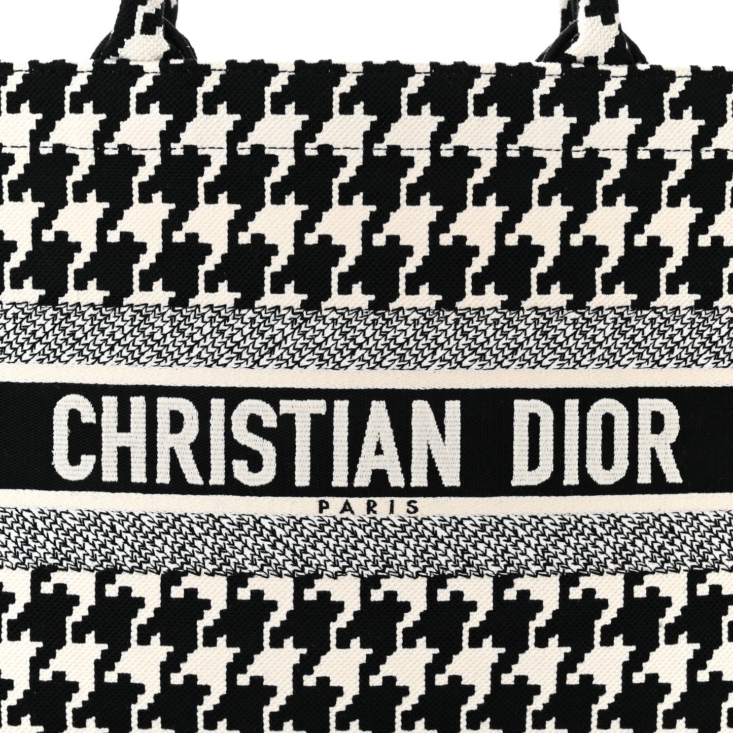 Canvas Macro Houndstooth Embroidered Medium Book Tote Black White