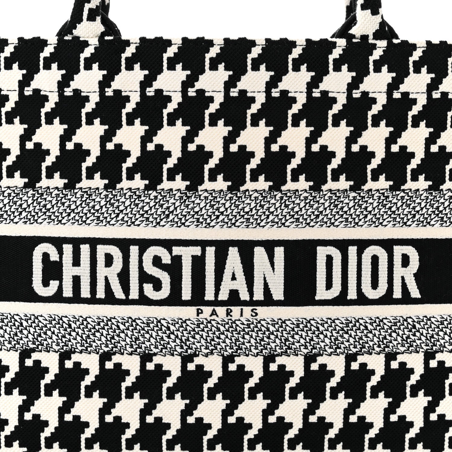 Christian Dior Canvas Macro Houndstooth Embroidered Medium Book Tote Black White 8 of 10