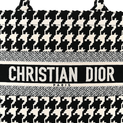 Christian Dior Canvas Macro Houndstooth Embroidered Medium Book Tote Black White 8 of 10