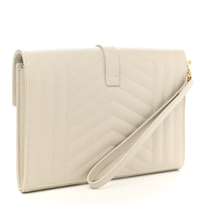Saint Laurent Grain De Poudre Textured Mixed Matelasse Triquilt Monogram Clutch Blanc Vintage 3 of 8