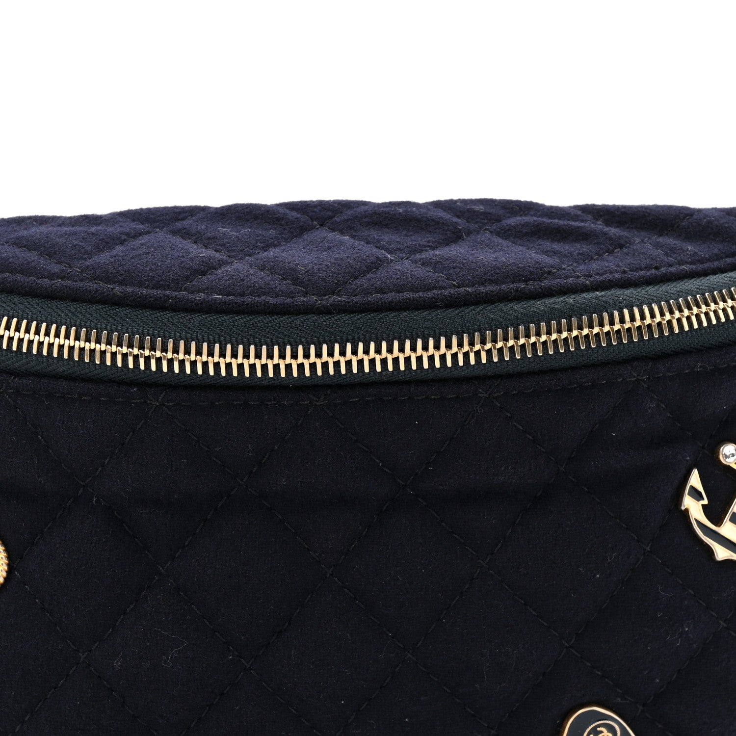 Chanel Wool Lambskin Quilted Paris Hamburg Charms Waist Bag Dark Navy 8 of 10