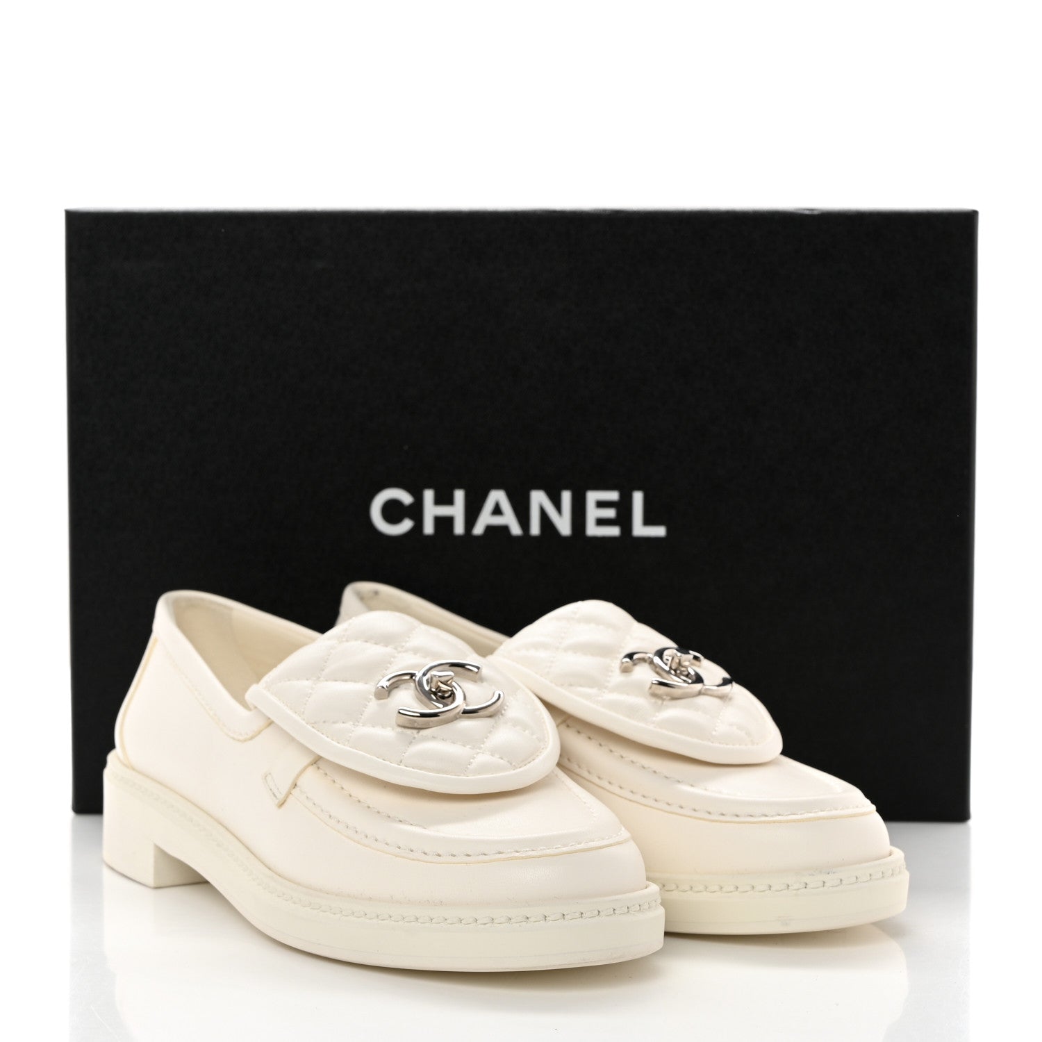 Chanel Shiny Lambskin Quilted CC Turnlock Loafers 36 White 10 of 10