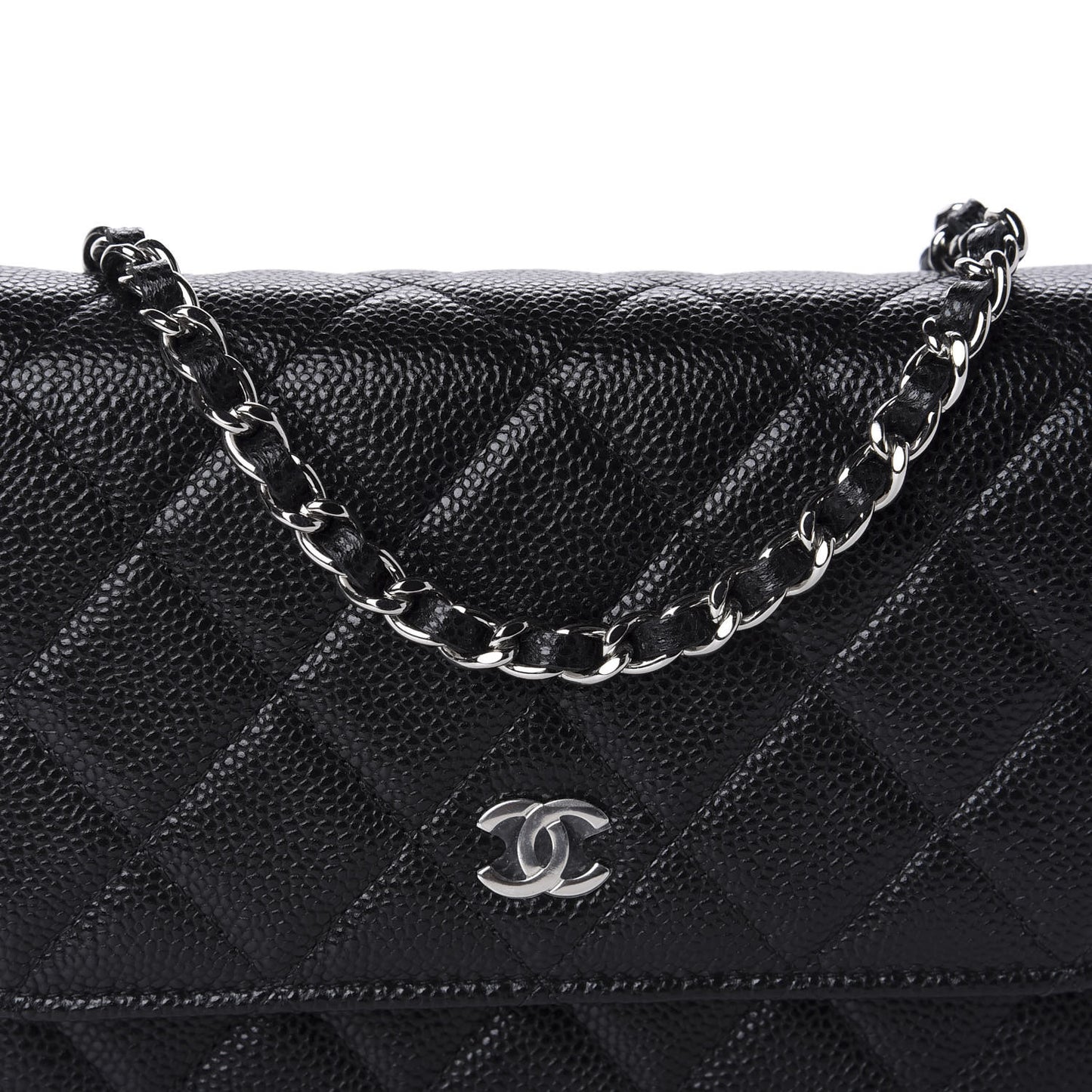 Caviar Quilted Mini Wallet On Chain WOC Black