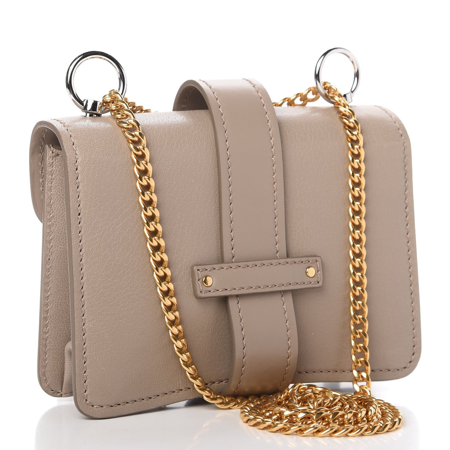 Shiny Goatskin Calfskin Mini Aby Chain Shoulder Bag Motty Grey