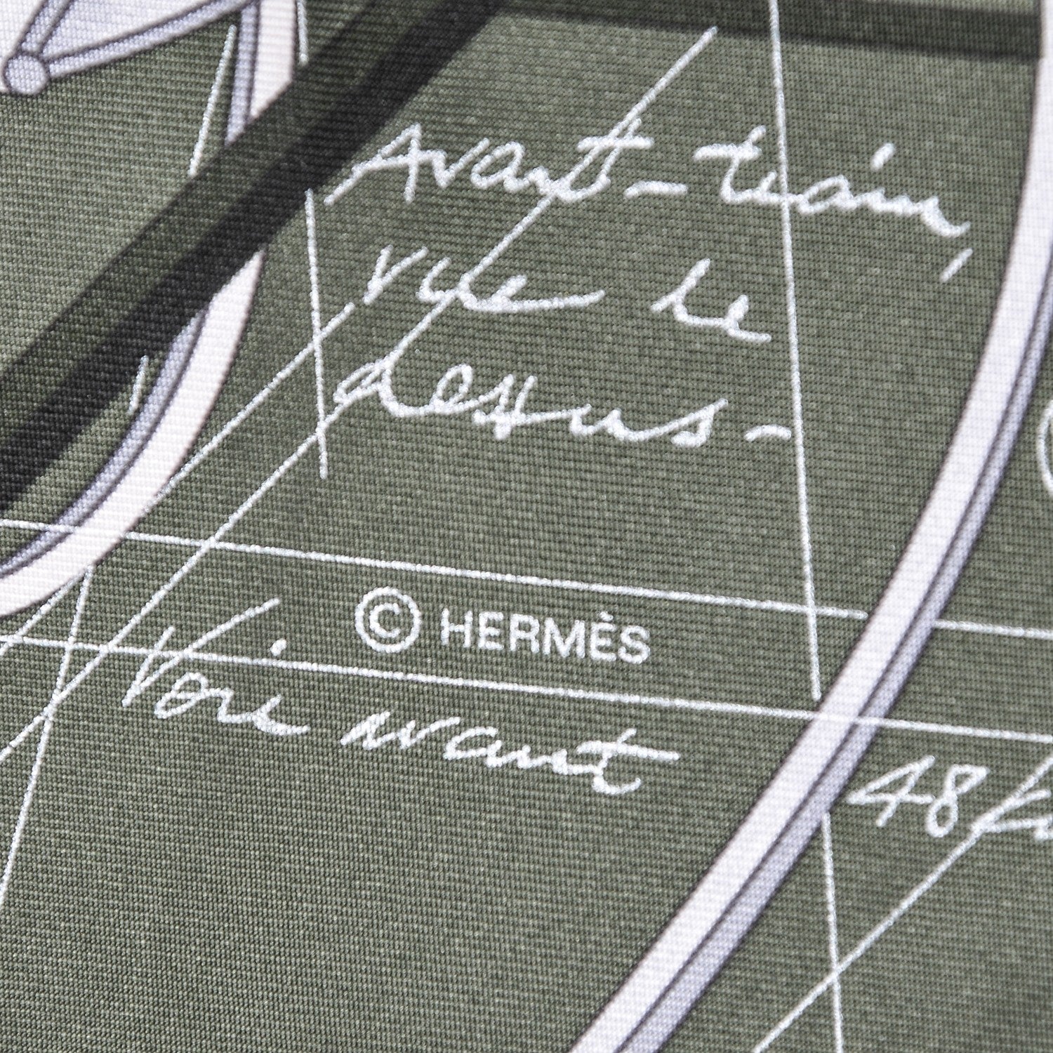 Hermes Silk Petit Duc Scarf 90 Noir Kaki Creme 8 of 8