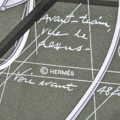 Hermes Silk Petit Duc Scarf 90 Noir Kaki Creme 8 of 8