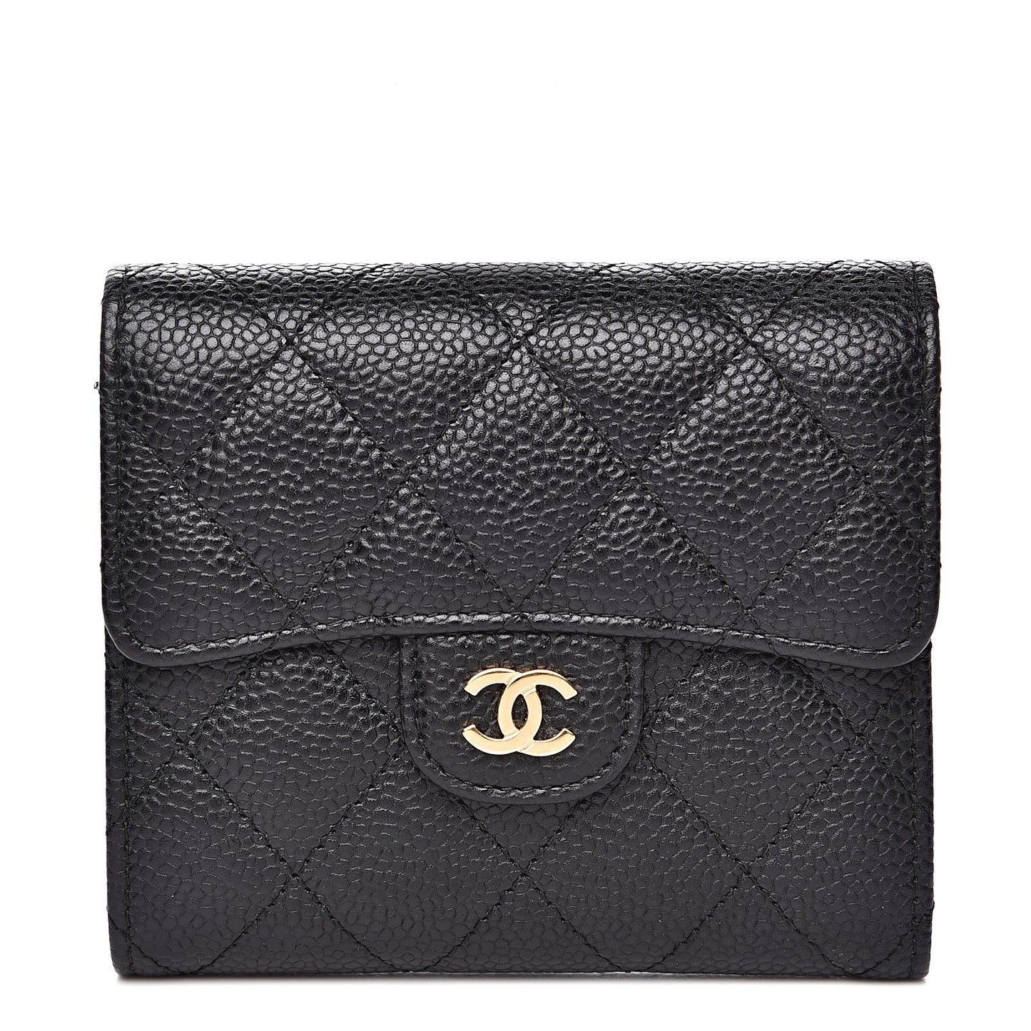 Caviar Quilted Compact Flap Wallet Black