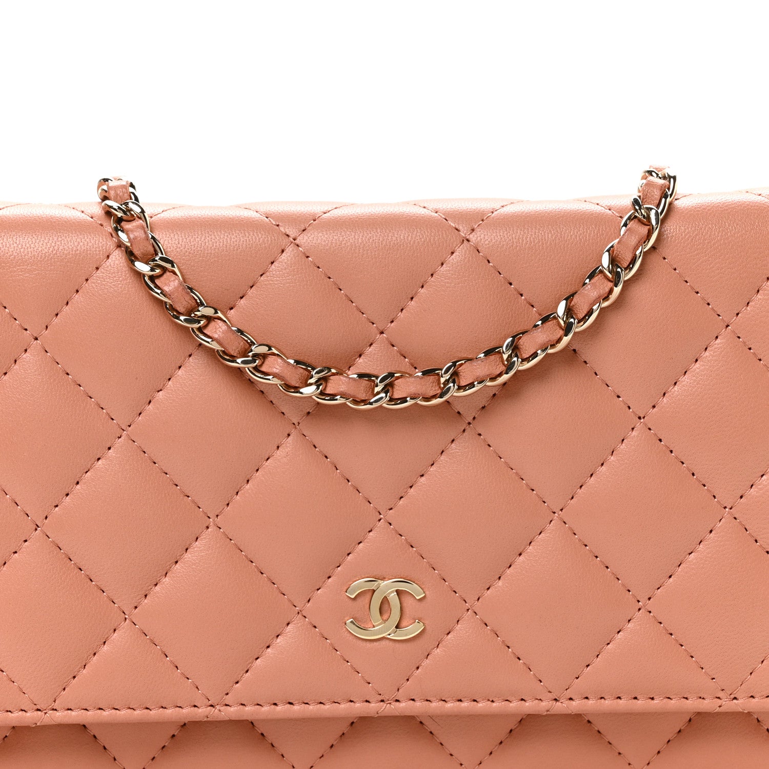 Chanel Lambskin Quilted Wallet on Chain WOC Salmon Pink 9 of 12