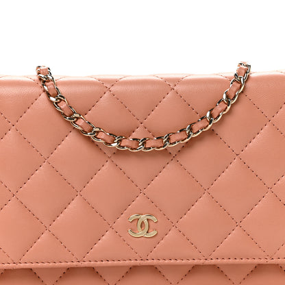 Chanel Lambskin Quilted Wallet on Chain WOC Salmon Pink 9 of 12