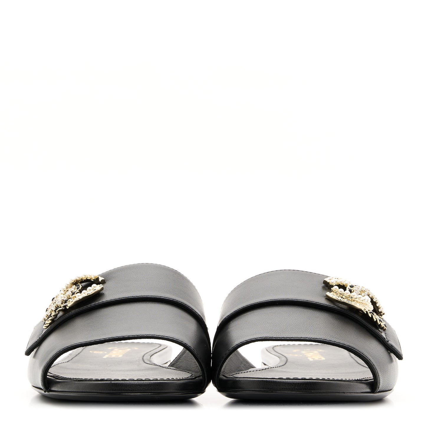 Lambskin Pearl Crystal CC Sandals 39.5 Black