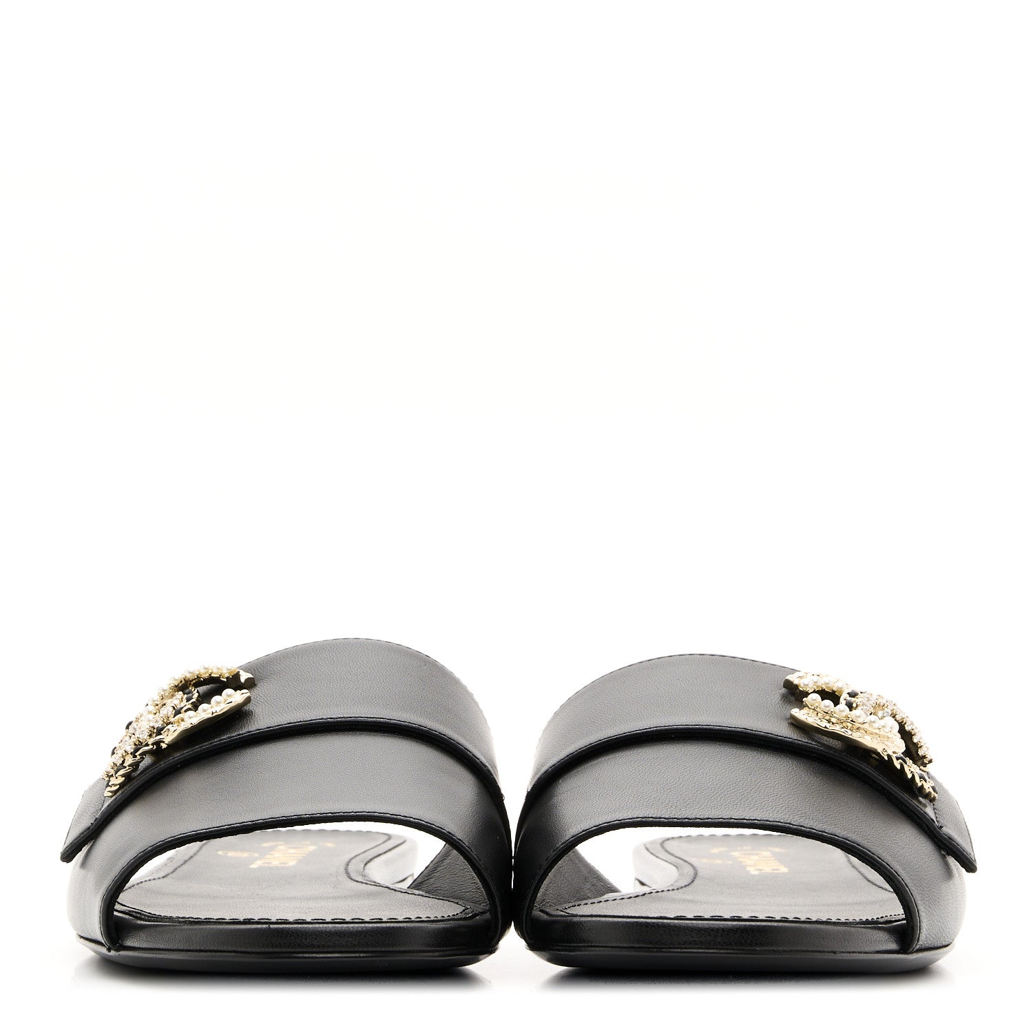 Chanel Lambskin Pearl Crystal CC Sandals 39.5 Black 2 of 9