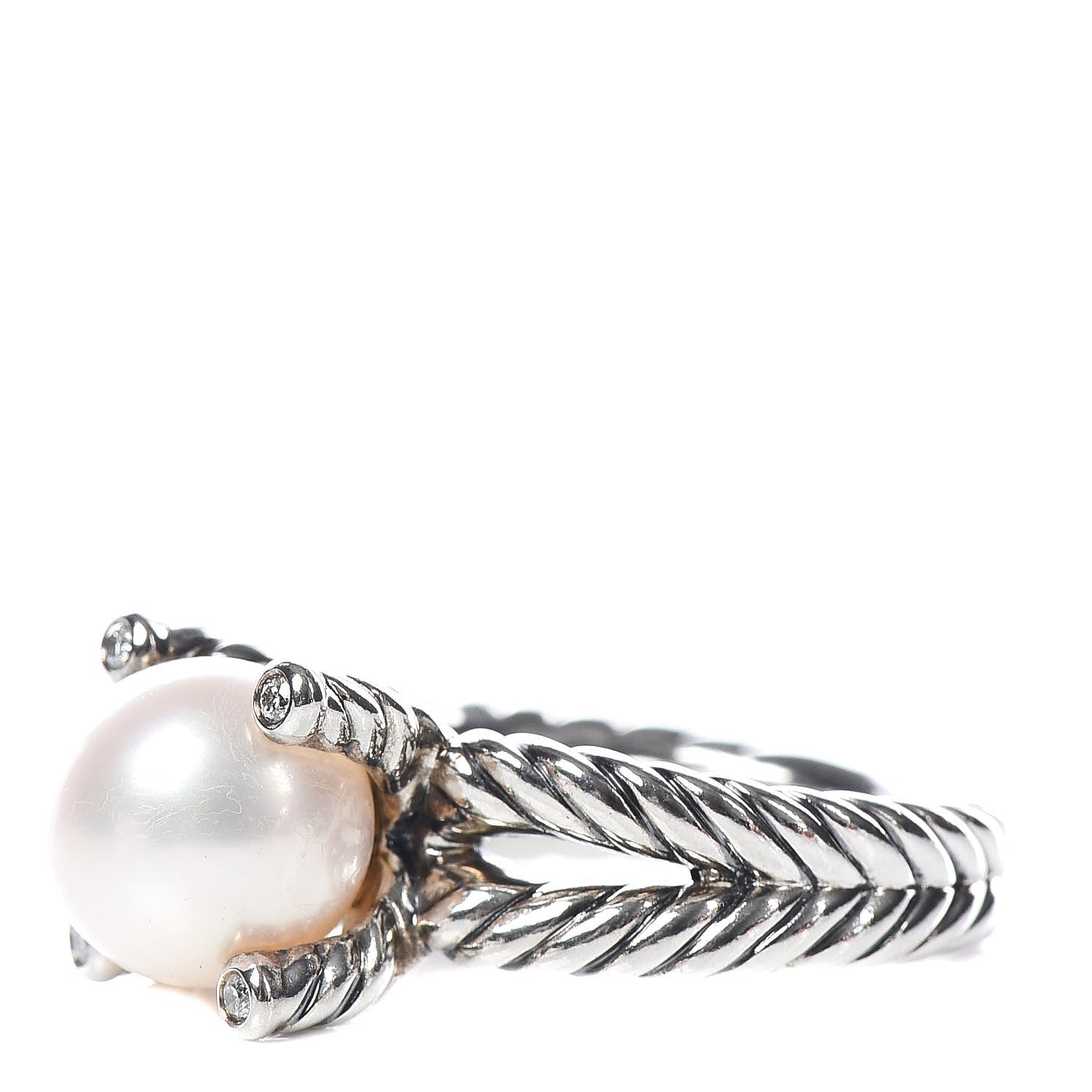 David Yurman Sterling Silver Diamond Pearl 10mm Cable Ring 54 7 4 of 5