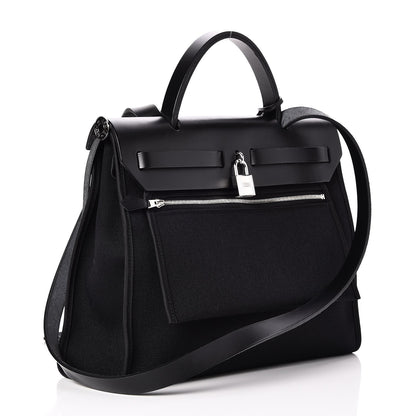 Hermes Military Toile Vache Hunter Herbag Zip PM 31 Black 3 of 9