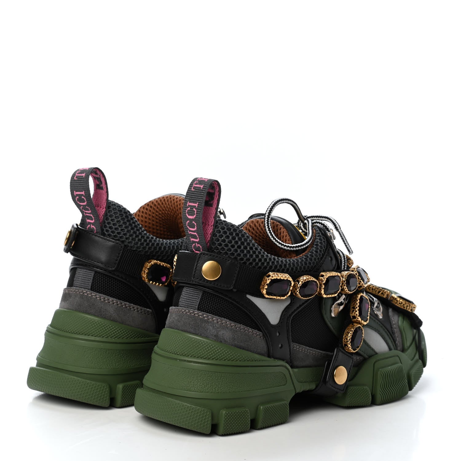 Gucci X SEGA Mesh Suede Calfskin Removable Crystals Flashtrek Sneakers 36.5 Loess Black Olive Green 3 of 4