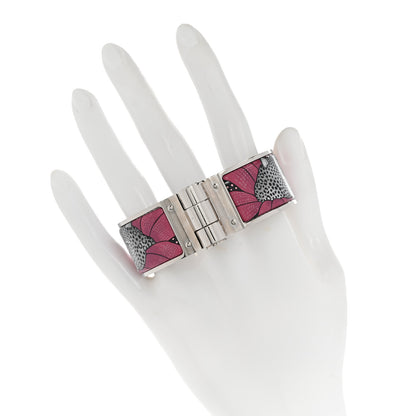 Hermes Enamel Printed Charniere Baobab Cat Wide Hinged Bracelet S Faux Gris 2 of 7