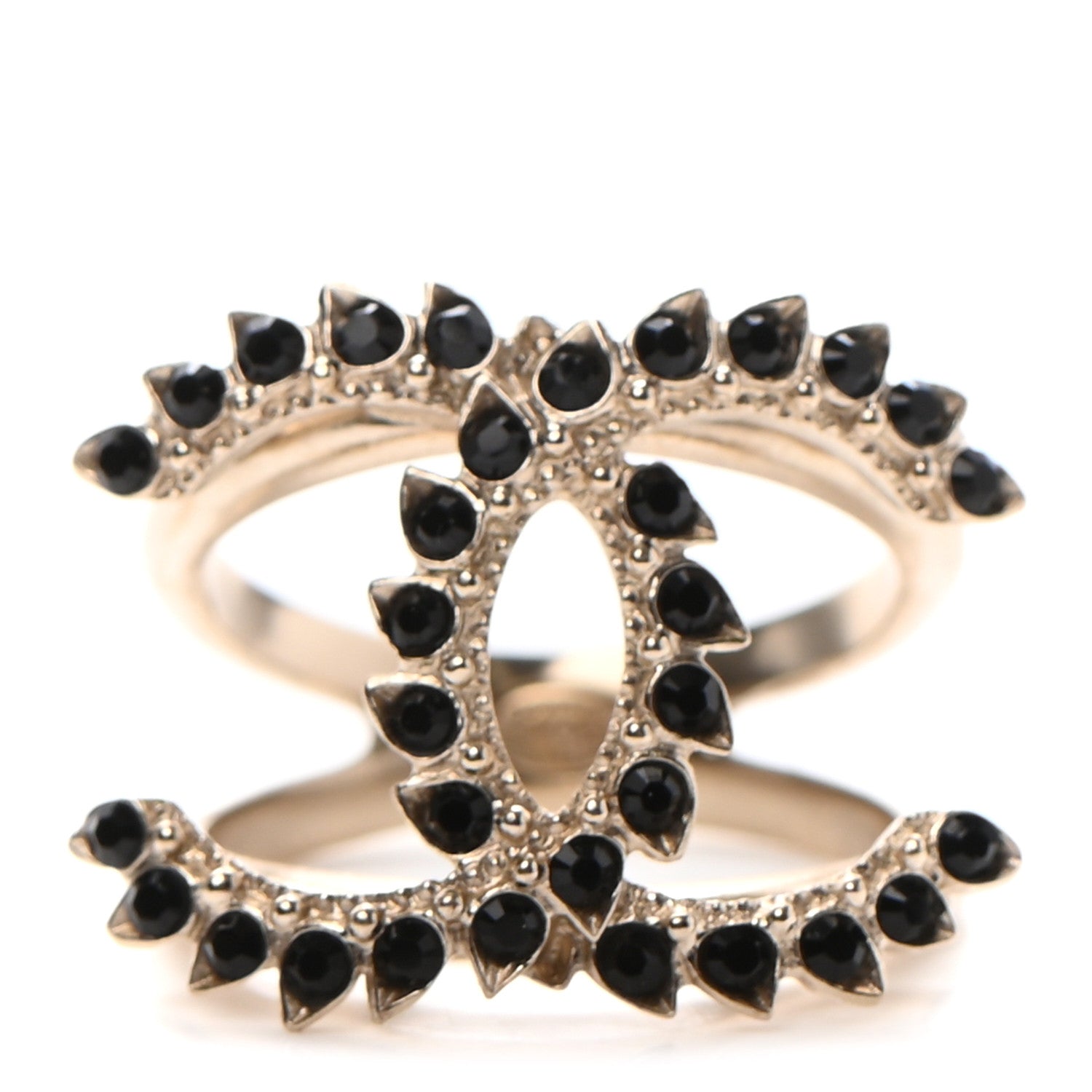 Chanel Metal Strass Crystal Dazzling Wheat CC Ring 6 Gold Black 1 of 4