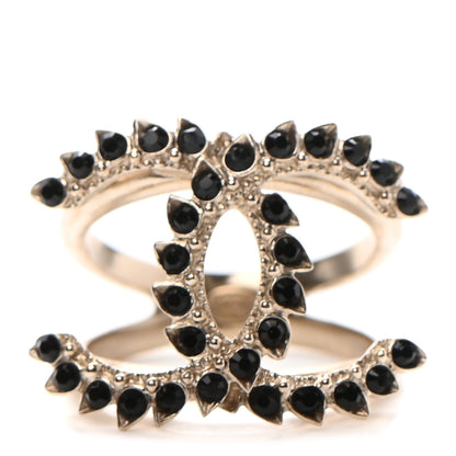 Chanel Metal Strass Crystal Dazzling Wheat CC Ring 6 Gold Black 1 of 4