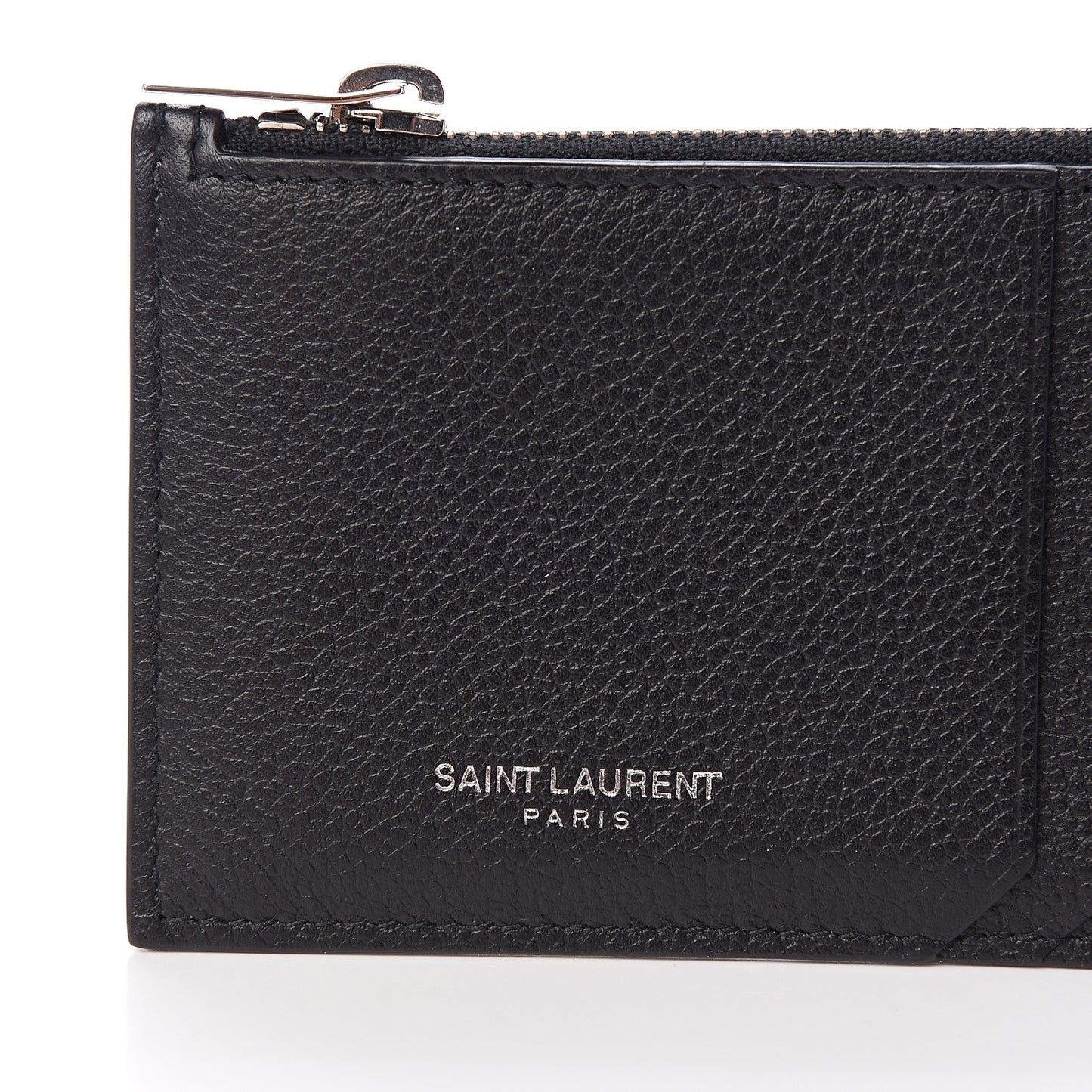Grained Calfskin 5 Fragments Zip Pouch Card Holder Black