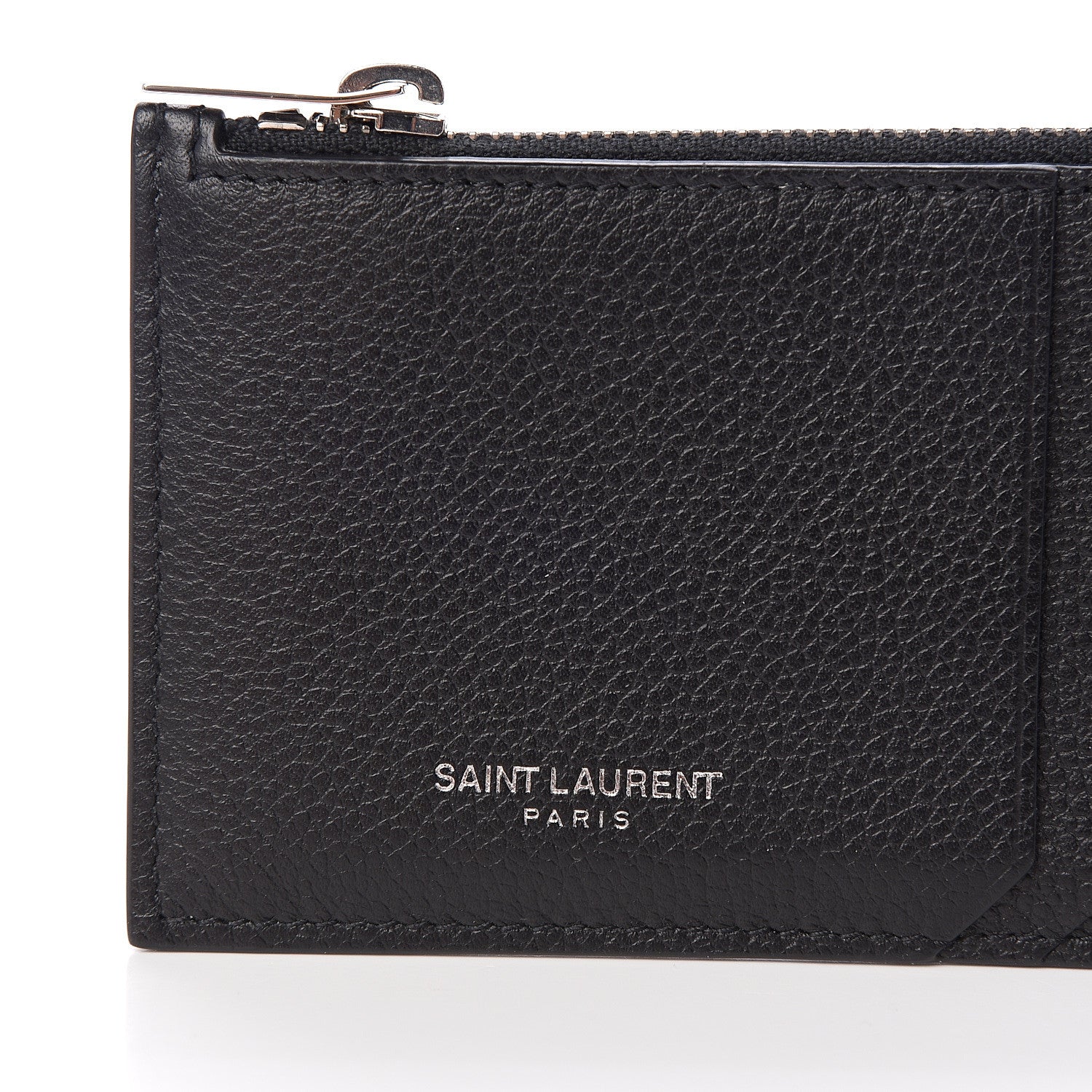 Saint Laurent Grained Calfskin 5 Fragments Zip Pouch Card Holder Black 9 of 9