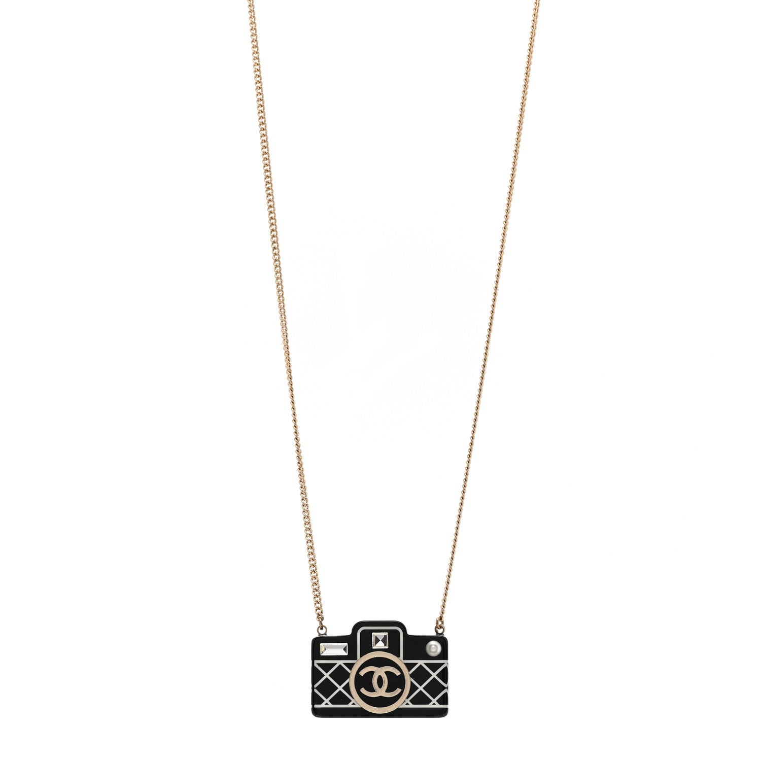 Chanel Resin Camera CC Necklace Black Gold 1 of 7