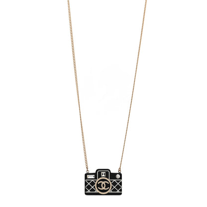 Chanel Resin Camera CC Necklace Black Gold 1 of 7