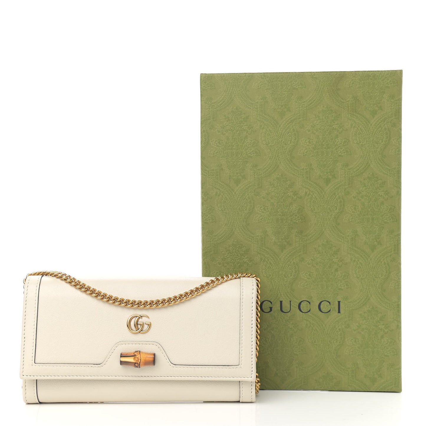 Wonka Grain Calfskin Diana Chain Wallet Mystic White