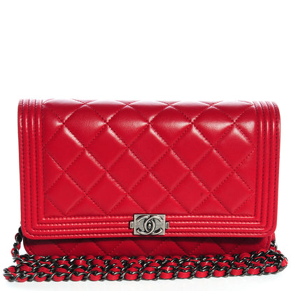 Chanel Lambskin Quilted Boy Wallet On Chain WOC Red 1 of 8