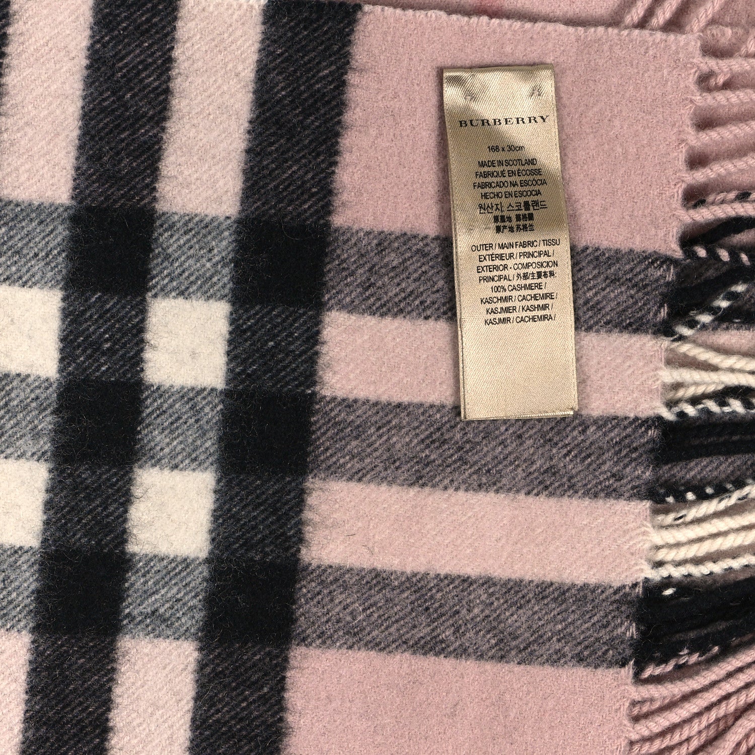 Burberry Cashmere Giant Icon Check Fringe Scarf Ash Rose 3 of 3