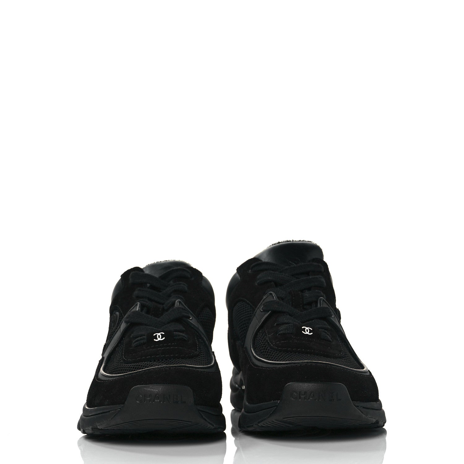Chanel Fabric Calfskin Suede CC Sneakers 37.5 Black 2 of 8