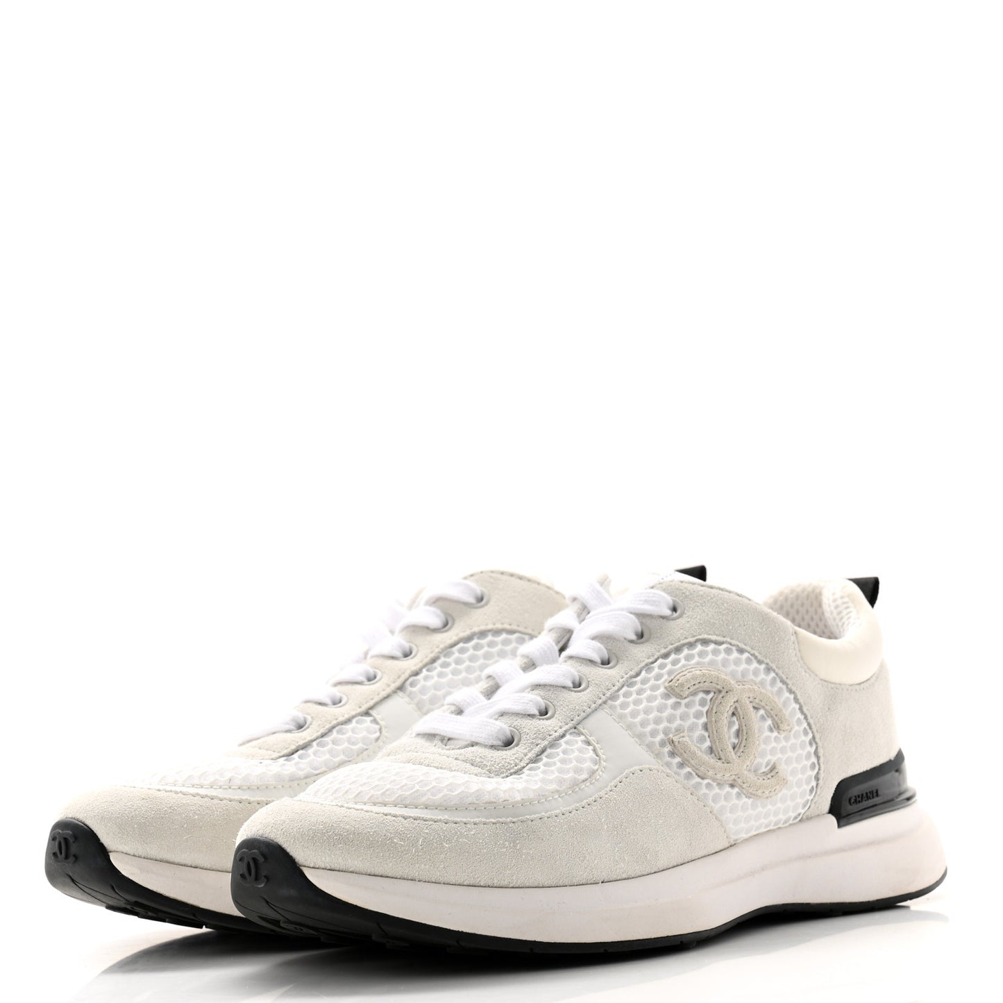 Calfskin Mesh Lycra Suede Womens Logo Sneakers 38 White